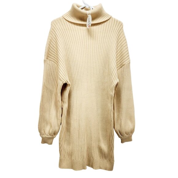 Anrabess Womens Ribbed Knit Turtleneck Sweater Dress Size XL Beige - Picture 1 of 12